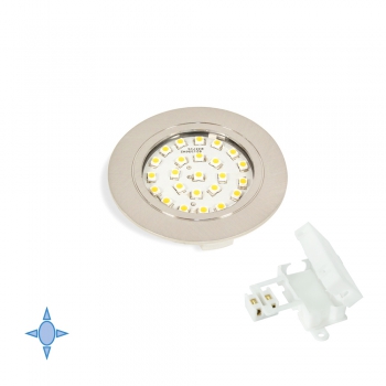 Spot LED, D. 65 mm, à encastrer, Lumière blanc froid, Plastique, Nickel satiné