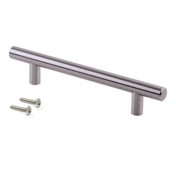 Poignée pour meuble, D. 12 mm, entraxe 128 mm, Acier, Nickel satiné