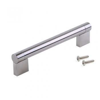 Poignée pour meuble, D. 16 mm, entraxe 128 mm, Acier, Nickel satiné