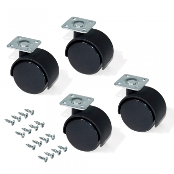 Roulettes pour caisson à tiroirs avec plétine de montage, D. 30 mm, Acier et plastique, Noir, 4 ut.