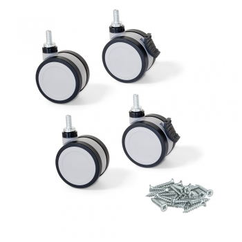 Roulettes avec boulon M10, D. 75 mm, 80 kg charge, Acier et plastique, Gris, 4 ut.