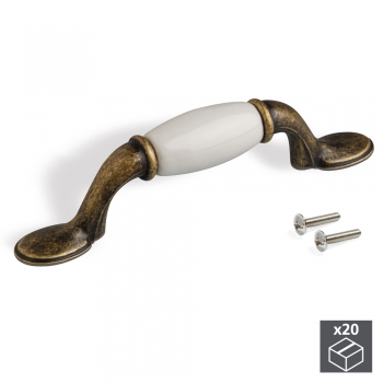 Poignée pour meuble, entraxe 76 mm, Zamak et céramique, Bronze, 20 ut.