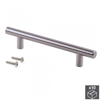 Poignée pour meuble, D. 12 mm, entraxe 192 mm, Acier, Nickel satiné, 10 ut.