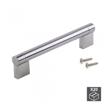 Poignée pour meuble, D. 16 mm, entraxe 192 mm, Acier, Nickel satiné, 20 ut.