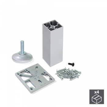Kit de pied réglable pour meuble, carrés, réglable 100 - 120 mm, Aluminium, Anodisé mat, 4 ut.