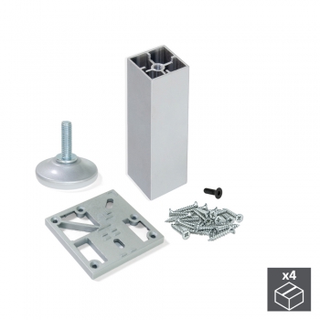 Kit de pied réglable pour meuble, carrés, réglable 150 - 160 mm, Aluminium, Anodisé mat, 4 ut.