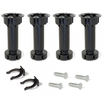 Pied réglable avec base pré-assemblée pour meuble, réglable 98 - 115 mm, Plastique, Noir, 4 ut.