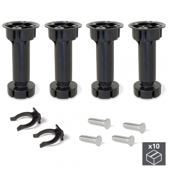 Pied réglable avec base pré-assemblée pour meuble, réglable 148 - 165 mm, Plastique, Noir, 40 ut.