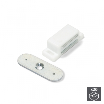 Fermeture magnétique pour portes, Acier et plastique, Blanc, 20 ut.