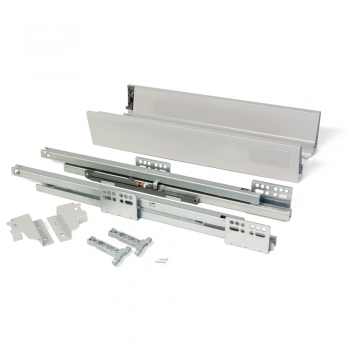 Kit de tiroir pour cuisine Vantage-Q, hauteur 83mm, prof. 350mm, fermeture amortie, Acier, Gris métallisé