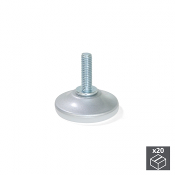 Vérin de réglage pour pied de meuble, circulaire, M6, D. 43 mm, hauteur 34 mm, Acier et plastique, 20 ut.