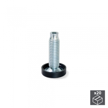 Vérin de réglage pour pied de meuble, réglage interieur, M10, D. 23 mm, hauteur 38 mm, Acier et plastique, 20 ut.