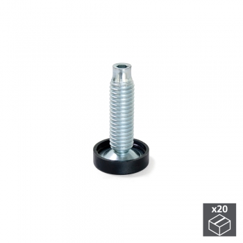 Vérin de réglage pour pied de meuble, réglage interieur, M10, D. 23 mm, hauteur 46 mm, Acier et plastique, 20 ut.