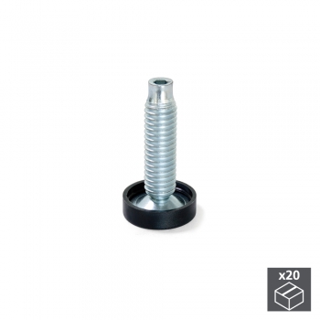 Vérin de réglage pour pied de meuble, réglage interieur, M10, D. 23 mm, hauteur 61 mm, Acier et plastique, 20 ut.