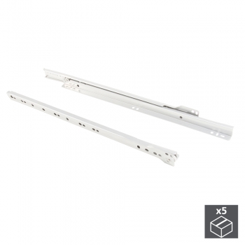 Paire de coulisses à roulettes pour tiroirs, fermeture avec chute, 350 mm, sortie partielle, Blanc, 5 ut.