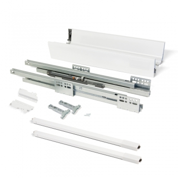 Kit de tiroir pour cuisine Vantage-Q, hauteur 141mm, prof. 500mm, avec tringles de rehausse, fermeture amortie, Acier, Blanc