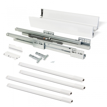 Kit de tiroir pour cuisine Vantage-Q, hauteur 204mm, prof. 350mm, avec tringles de rehausse, fermeture amortie, Acier, Blanc