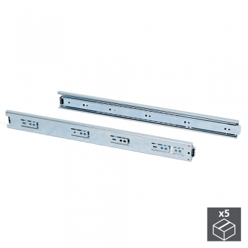 Paire de coulisses pour tiroires, à billes, 45 x 300 mm, à sortie totale, Zingué, 5 ut.