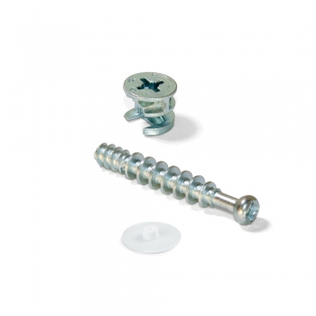 Excentrique + goujon, D. 15 mm, panneau 13 mm, Zamak et acier, Blanc, 20 ut.