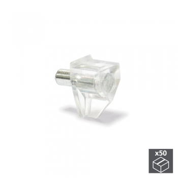 Support pour étagère en bois, avec pivot D. 3 mm, Acier et plastique, Transparent, 50 ut.