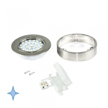 Spot LED avec support, D. 65 mm, Lumière blanc froid, Plastique, Nickel satiné