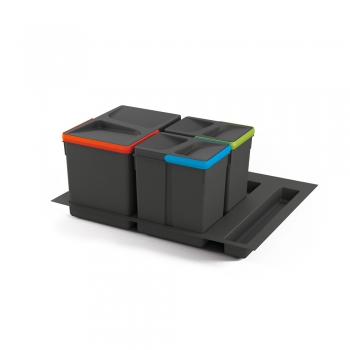Kit de poubelles, 12 L + 6 L + 6 L, module 600 mm, Plastique, Gris anthracite, 3 ut. + Base