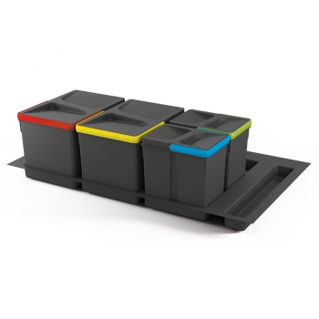 Kit de poubelles, 12 L + 12 L + 6 L + 6 L, module 900 mm, Plastique, Gris anthracite, 3 ut. + Base