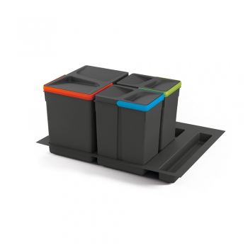 Kit de poubelles, 15 L + 7 L + 7 L, module 600 mm, Plastique, Gris anthracite, 3 ut. + Base