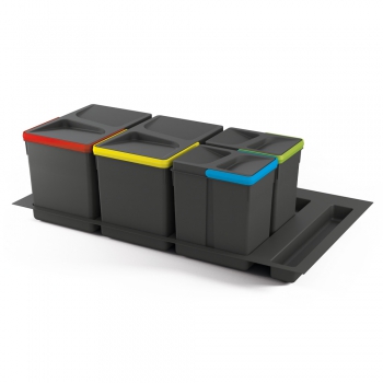 Kit de poubelles, 15 L + 15 L + 7 L + 7 L, module 900 mm, Plastique, Gris anthracite, 3 ut. + Base