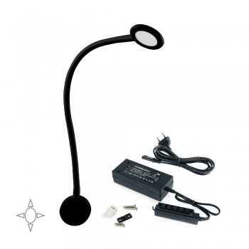 Applique LED, rond, col de cygne flexible, détecteur tactile, 2 USB, Lumière blanc naturel, Plastique, Noir + convertisseur 30 W