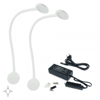 Applique LED, rond, col de cygne flexible, détecteur tactile, 2USB, Lumière blanc naturel, Plastique, Blanc + convertisseur 50W, 2 ut.