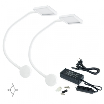 Applique LED, carré, col de cygne flexible, détecteur tactile, 2USB, Lumière blanc naturel, Plastique, Blanc + convertisseur 50W, 2ut.