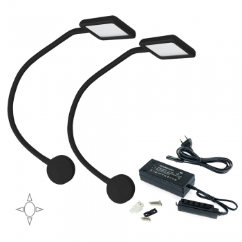 Applique LED, carré, col de cygne flexible, détecteur tactile, 2USB, Lumière blanc naturel, Plastique, Noir + convertisseur 50W, 2ut.