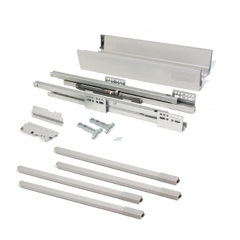 Kit de tiroir Vantage-Q, hauteur 204 mm, prof. 400 mm, avec tringles de rehausse, fermeture amortie, Acier, Gris métallisé