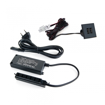 Connecteur carré, à encastrer au meuble, 2 ports USB, 37 mm, Plastique, Noir