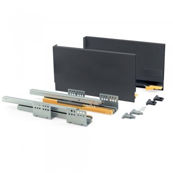 Kit de tiroir pour cuisine Concept, hauteur 185 mm, prof. 400 mm, fermeture amortie, Acier, Gris anthracite