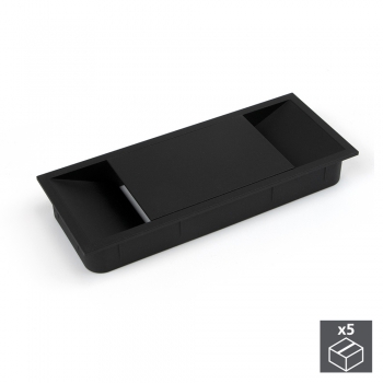 Passe-câbles table, rectangulaire, 152 x 61 mm, pour encastrer, Plastique, Noir, 5 un.