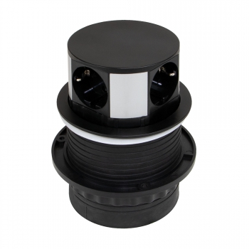 Tour de 3 prises avec 2 ports USB, à encastrer, escamotable, avec push, prise type Schuko, Acier et plastique, noir