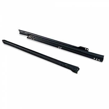 Paire de coulisses à roulettes pour tiroirs, fermeture avec chute, 550 mm, sortie partielle, Noir