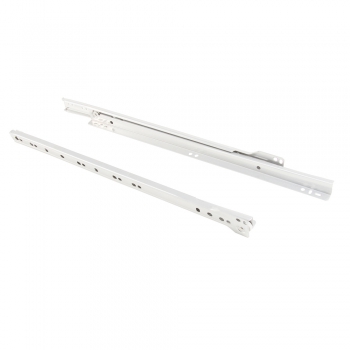 Paire de coulisses à roulettes pour tiroirs, fermeture avec chute, 600 mm, sortie partielle, Blanc