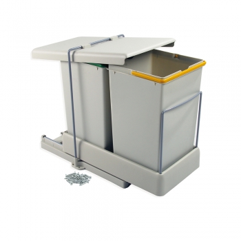 Poubelles de recyclage, fixation inférieure, extraction et couvercle automatique, 2 conteneurs de 14 litres