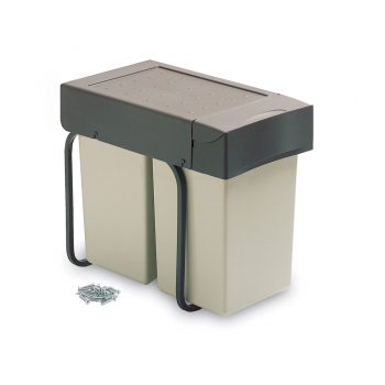 Poubelle de recyclage, 2 conteneurs 14 L, fixation inférieure, couvercle automatique, Plastique, Gris