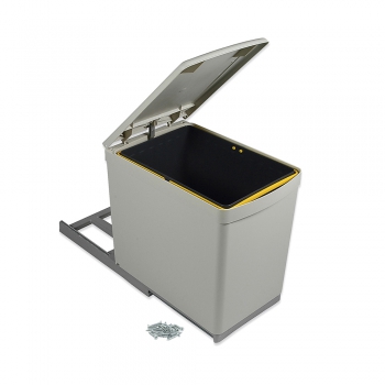 Poubelle de recyclage, 16 L, fixation inférieure, extraction manuelle, couvercle automatique, Plastique, Gris