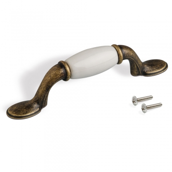 Poignée pour meuble, entraxe 76 mm, Zamak et céramique, Bronze