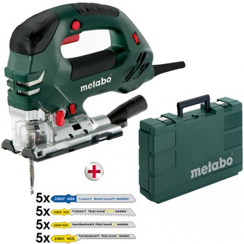PACK SCIE SAUTEUSE AVEC SYSTÈME ÉLECTRONIQUE METABO Mod STEB 140 PLUS + VARIETÉ DE LAMES